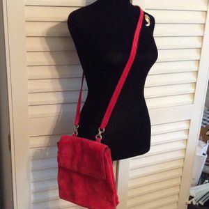 Vintage Rich Red Suede CrossBody Bag with Pewter Hardware